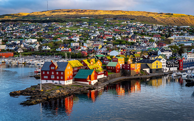 City of Torshavn in Scandinavia’s Faroe Islands by the water front