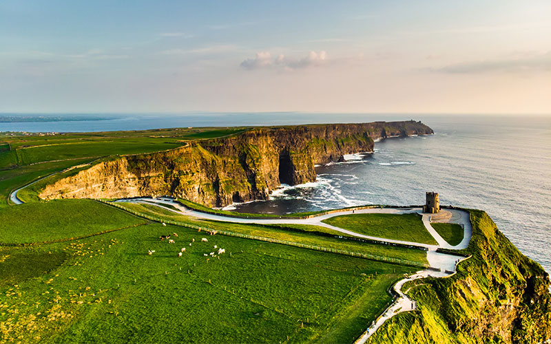 Cliffs of Moher in Ireland overlooking the ocean 