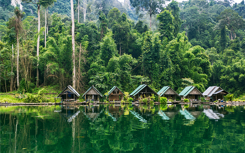 Floating bamboo bungalows on Khao Sok Lake