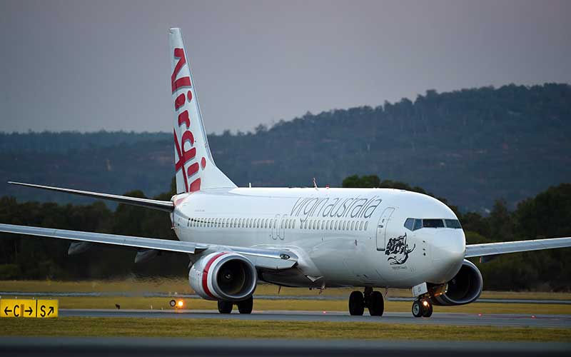 Virgin Australia aircraft on the Perth Airport runway