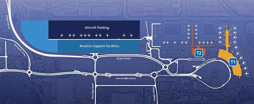 Map of aviation development opportunities next to T2